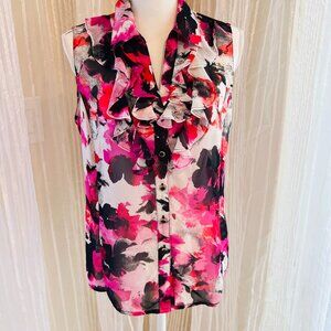 Tahari Black and Pink Flow blouse size M